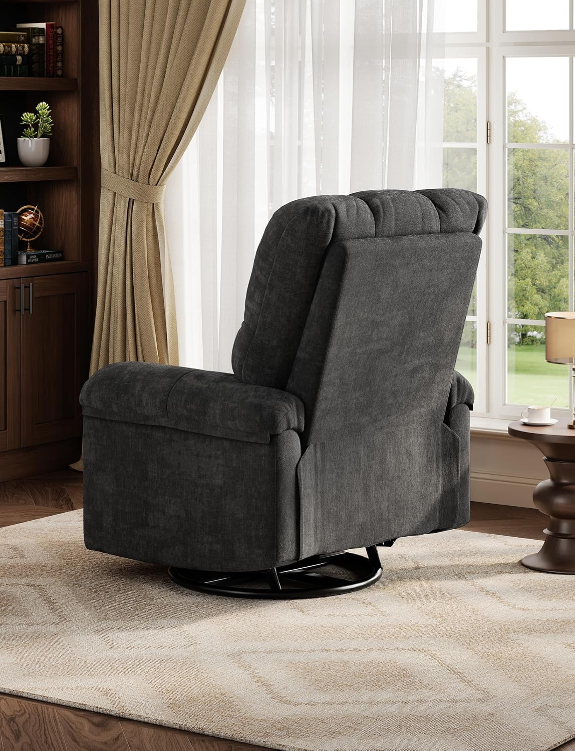 GAOMON Swivel Rocking Recliner Chair, Manual Leather Recliner Glider with Lumbar Support & Padded Armrest, Comfortable Rocker Nursery Single Sofa for Living Room and Bedroom (Cream)