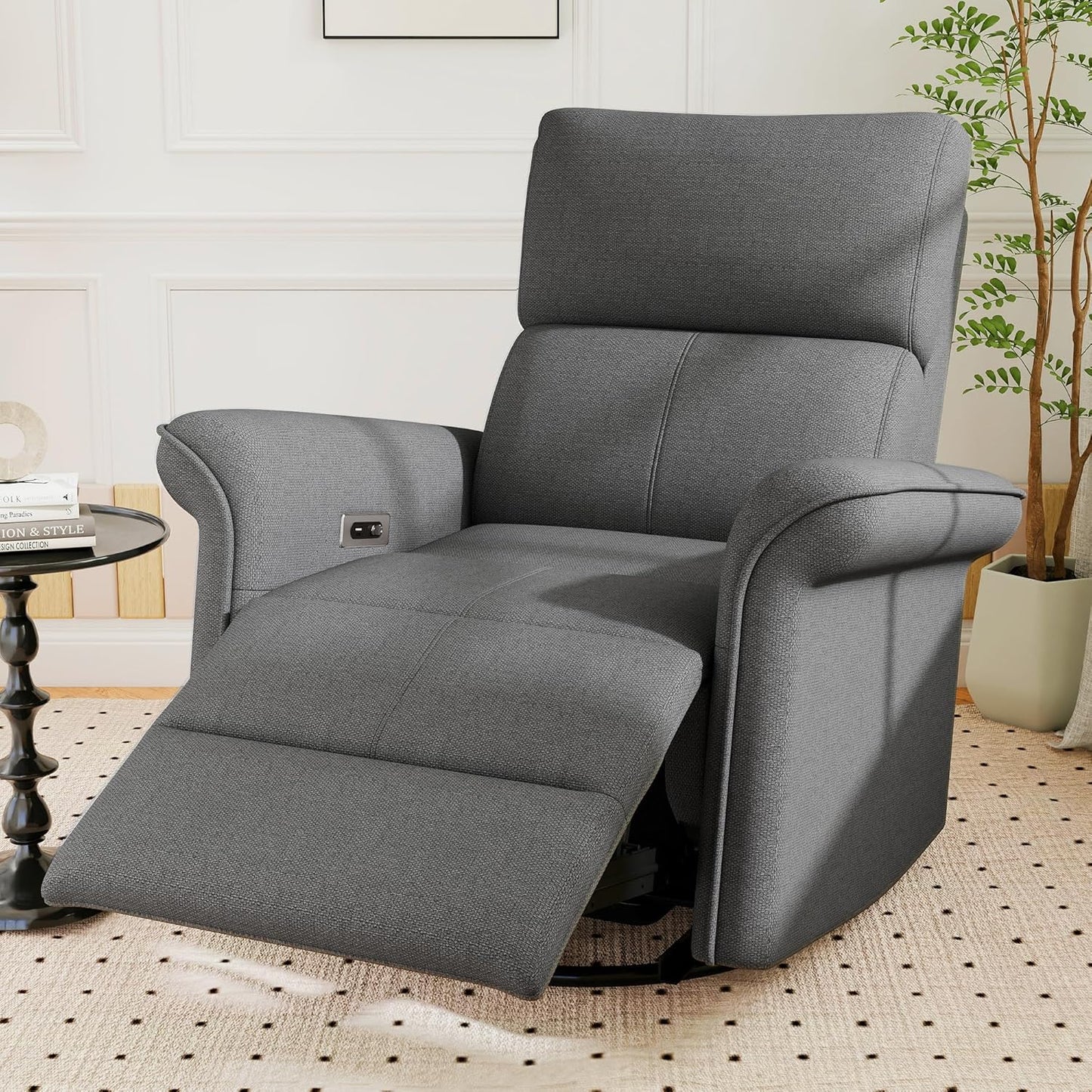 Power Swivel Rocker Recliner Chair for Nursery, Upholstered Snowflake Velvet 270°Swivel Glider Rocker Chair with USB Ports, Small Power Recliners for Small Spaces Living Room