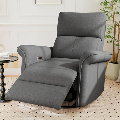 Power Swivel Rocker Recliner Chair for Nursery, Upholstered Snowflake Velvet 270°Swivel Glider Rocker Chair with USB Ports, Small Power Recliners for Small Spaces Living Room