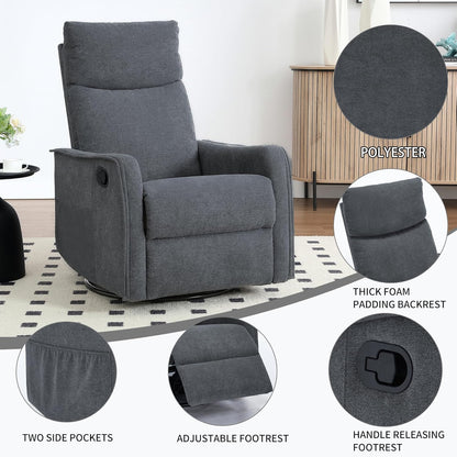 Swivel Rocker Recliner Chair for Adults, Nursery Rocking Chair with Heat and Massage, Glider Reclining Chair for Small Space Living Room Bedroom, Faux Leather Black