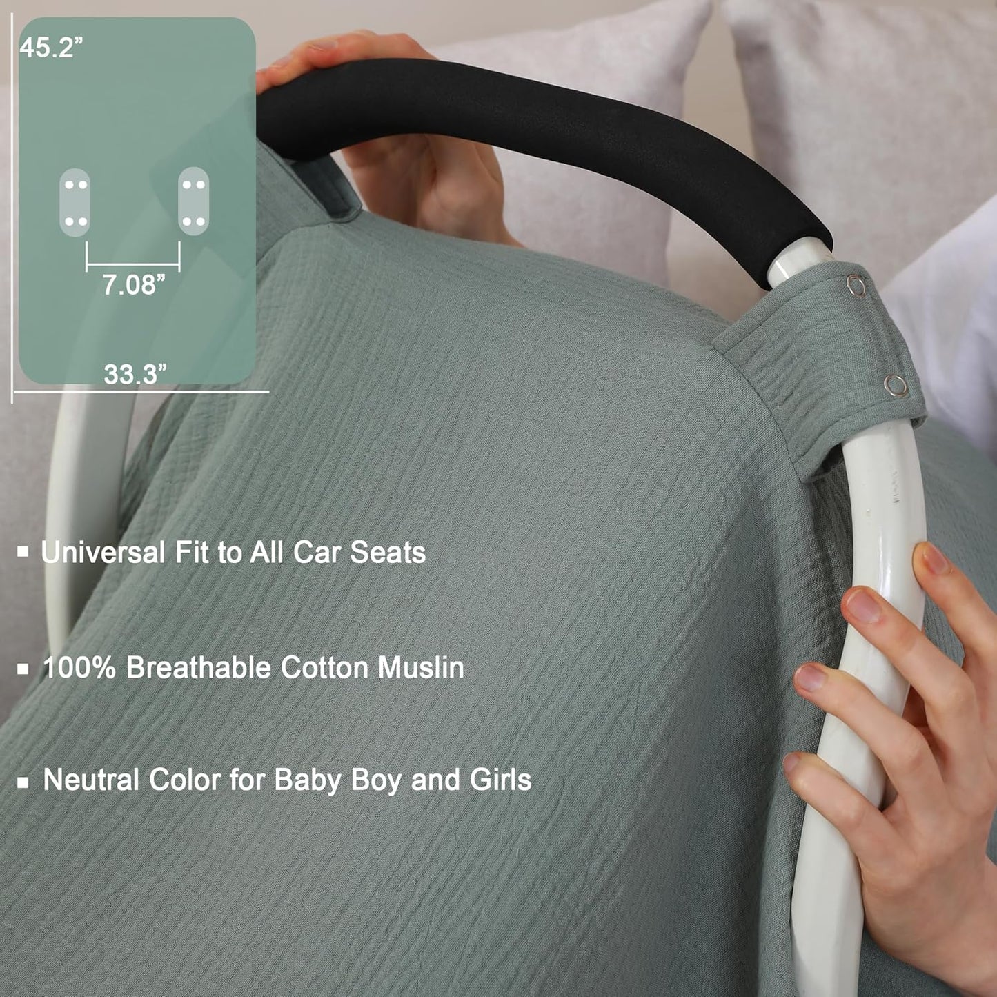 100% Muslin Cotton Car Seat Cover Baby, Carseat Canopy Cover, Universal Fit Stroller Covers for Boys and Girls (Blue)