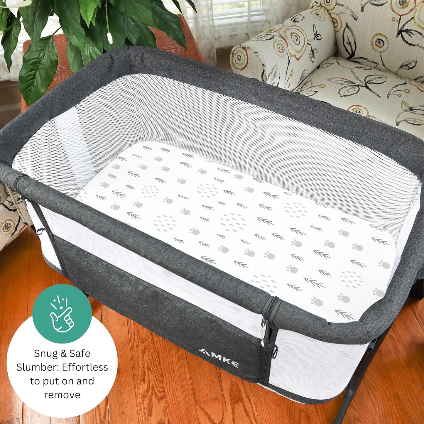 Bassinet Sheets for Papablic, CoZee, Cowiewie, Ezebaby, Nawahev Baby Bassinet Bedside Sleeper by TansyPanda, 3PC, 33x20, Ultra Soft, Breathable Snug Fit, Unisex Boys Girls, Gray White (Space Rockets)
