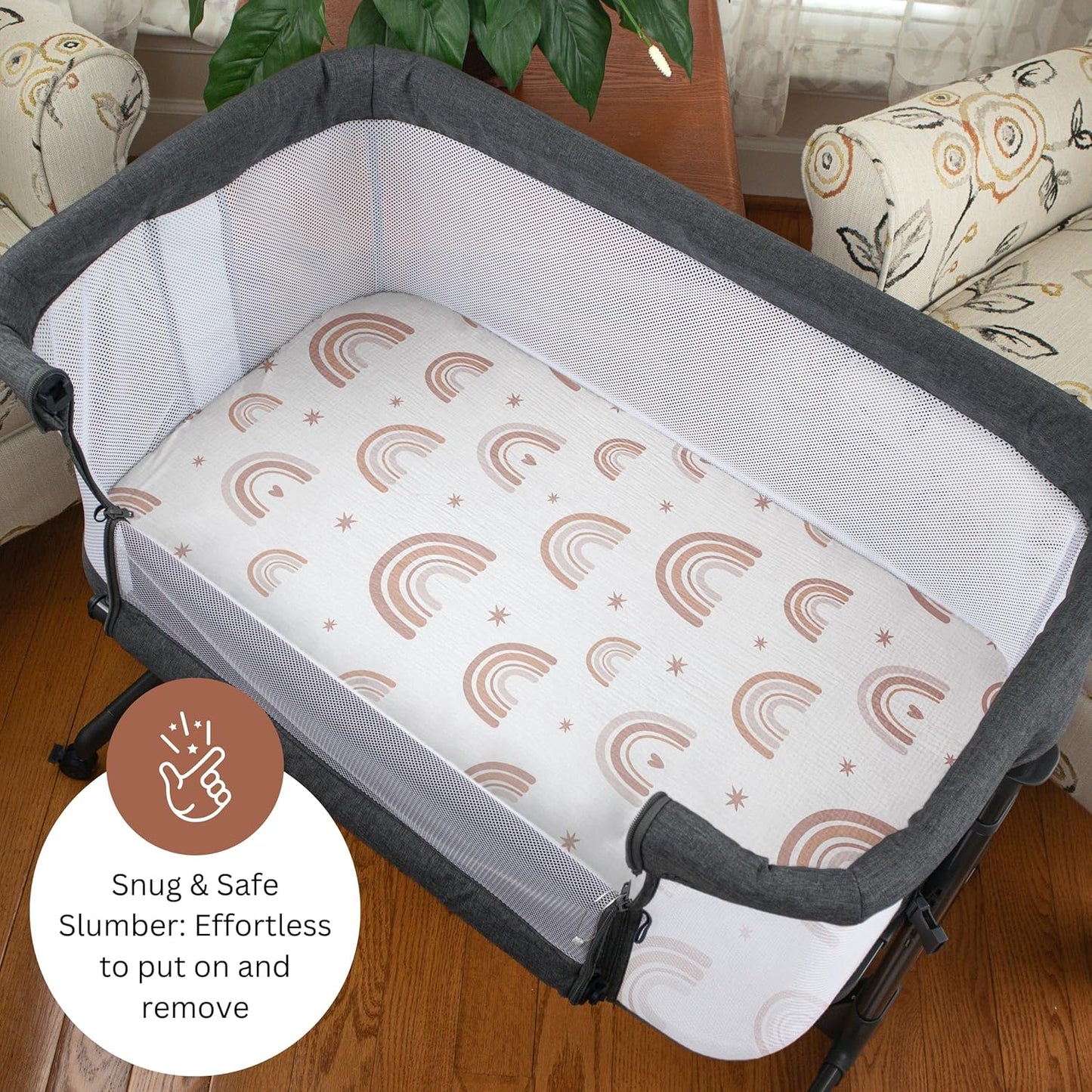 Muslin Bassinet Sheets for Angelbliss, Cowiewie, Amke, Jimglo, Suihuooo, Wayfong Baby Bassinet Bedside Sleeper by TansyPanda, 3PC, 20×33in, Ultra Soft, Breathable, Snug Fit, Unisex Boys Girls, Maadi