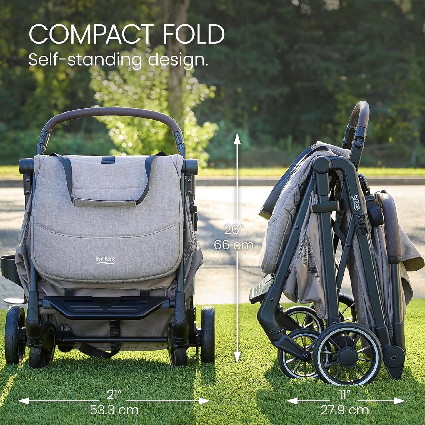 Britax Juniper Compact On-The-Go Stroller, Effortless Fastpack System with One-Hand RapidFold, Portable & Lightweight for Travel, Built-in Carry Handle, Ventilating Fabrics, Raven Black