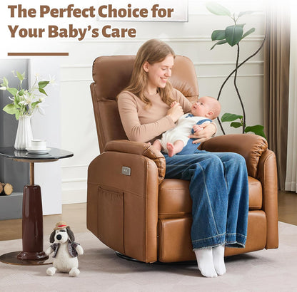 Power Glider Recliner Nursery Rocking Chair with USB Ports, Glider Chair with Lumbar Pillow for Living Room, Glider Swivel Recliner Chair for Nursery(Beige)