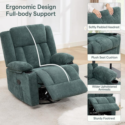 Swivel Rocker Recliner Chair, Lazy Boy Recliner with Cup Holders, 360 Degree Rotating Nursery Rocking Chair, Manual Glider Recliner for Living Room (1, Yellow)