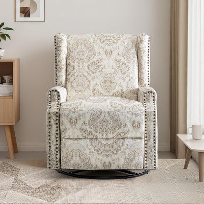 Swivel Rocker Recliner Chair, Manual Nursery Glider Recliner, Floral Fabric Wingback Accent Chair with Adjustable Backrest & Footrest for Small Spaces Living Room Bedroom (Plants Floral, Set of 1)