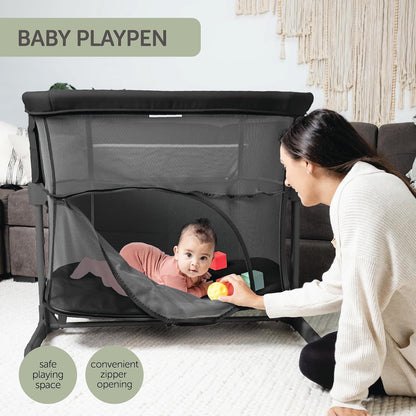 KoolerThings 3 in 1 Baby Bassinet, Bedside Sleeper, & Playpen, Easy Folding Portable Crib (Black)- KoolaBaby (Mesh Bassinet)