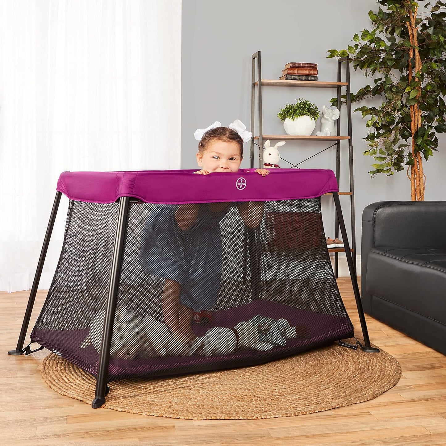 Dream On Me Travel Light Baby Playard with Zipper Access Door, Breathable Mesh Sides with Soft Comfortable Mattress, Easy Fold Design with Travel Carry Bag, Compact Space Saving Design - Grey