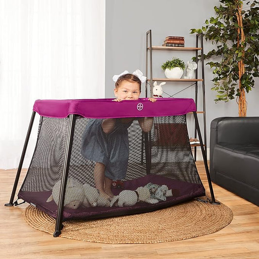 Dream On Me Travel Light Playard, Award Winning Lightweight Portable, Breathable Mesh Sides with Soft Comfortable Mattress, Easy Compact Fold Design with Travel Carry Bag – Purple