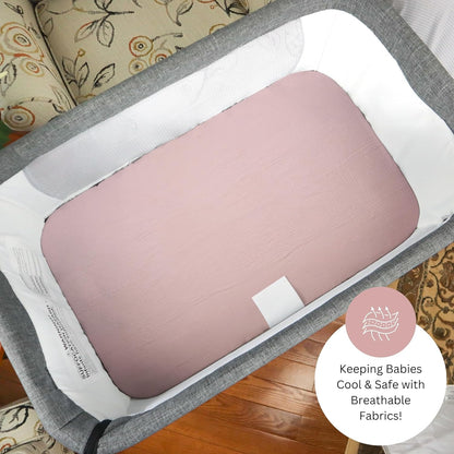Muslin Bassinet Sheets for Angelbliss, Cowiewie, Amke, Jimglo, Suihuooo, Wayfong Baby Bassinet Bedside Sleeper by TansyPanda, 3PC, 20×33in, Ultra Soft, Breathable, Snug Fit, Unisex Boys Girls, Maadi