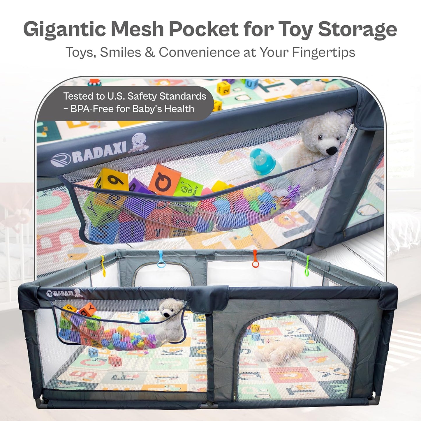 Baby Playpen 71x59 Inch Large Playpen for Babies and Toddlers Baby Playard with Zipper Gates Safety Fence Play Pen Play Yard with Soft Breathable Mesh Indoor & Outdoor Kids Activity Center Dark Gray