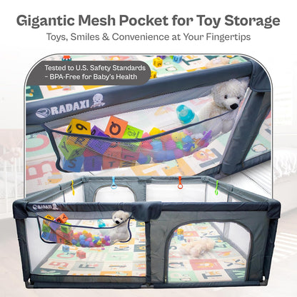Baby Playpen 71x59 Inch Large Playpen for Babies and Toddlers Baby Playard with Zipper Gates Safety Fence Play Pen Play Yard with Soft Breathable Mesh Indoor & Outdoor Kids Activity Center Dark Gray