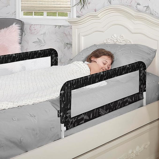 Dream On Me Lightweight Mesh Security Adjustable Bed Rail Double Pack with Breathable Mesh Fabric in Black and White, 2 Count (Pack of 1)