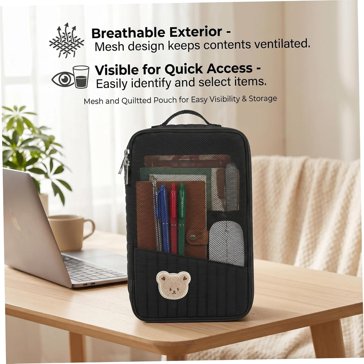 Diaper Bag Organizer, 1 Pack, Quilted Mesh, Brown Bear