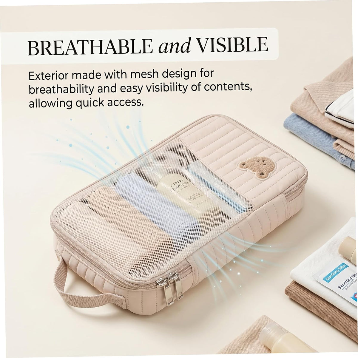 Diaper Bag Organizer, 1 Pack, Quilted Mesh, Brown Bear