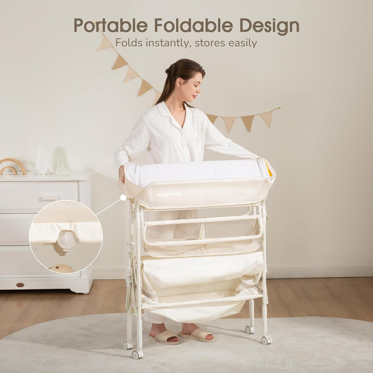 Baby Changing Table, Portable Foldable Changing Table, Waterproof Diaper Changing Station, Adjustable Height Changing Station, Mobile Nursery for Newborn and Infant