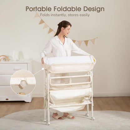 Baby Changing Table, Portable Foldable Changing Table, Waterproof Diaper Changing Station, Adjustable Height Changing Station, Mobile Nursery for Newborn and Infant