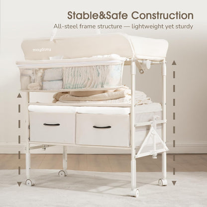 Baby Changing Table, Portable Foldable Changing Table, Waterproof Diaper Changing Station, Adjustable Height Changing Station, Mobile Nursery for Newborn and Infant