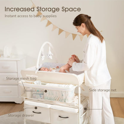 Baby Changing Table, Portable Foldable Changing Table, Waterproof Diaper Changing Station, Adjustable Height Changing Station, Mobile Nursery for Newborn and Infant