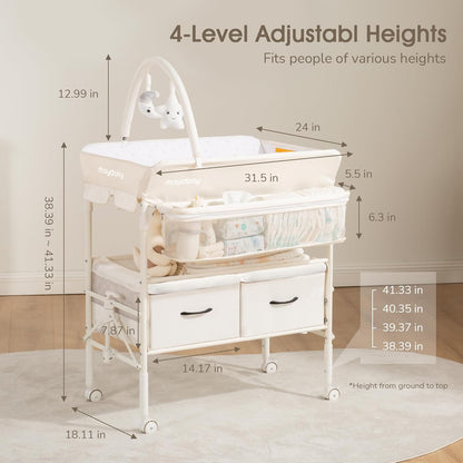Baby Changing Table, Portable Foldable Changing Table, Waterproof Diaper Changing Station, Adjustable Height Changing Station, Mobile Nursery for Newborn and Infant