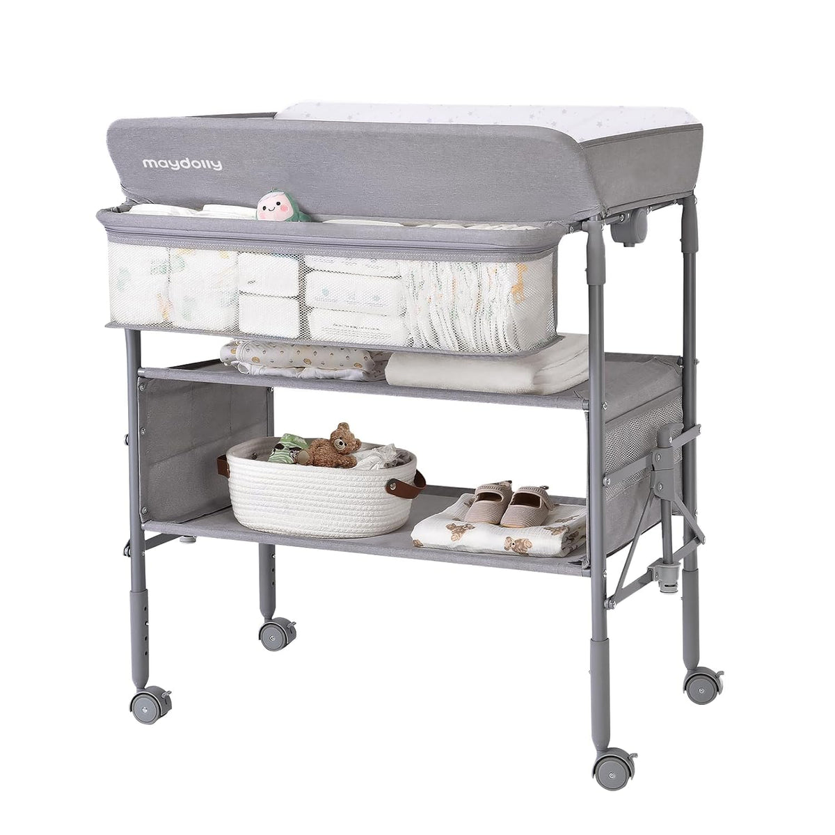 Baby Changing Table, Portable Foldable Changing Table, Waterproof Diaper Changing Station, Adjustable Height Changing Station, Mobile Nursery for Newborn and Infant