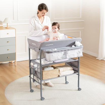 Baby Changing Table, Portable Foldable Changing Table, Waterproof Diaper Changing Station, Adjustable Height Changing Station, Mobile Nursery for Newborn and Infant