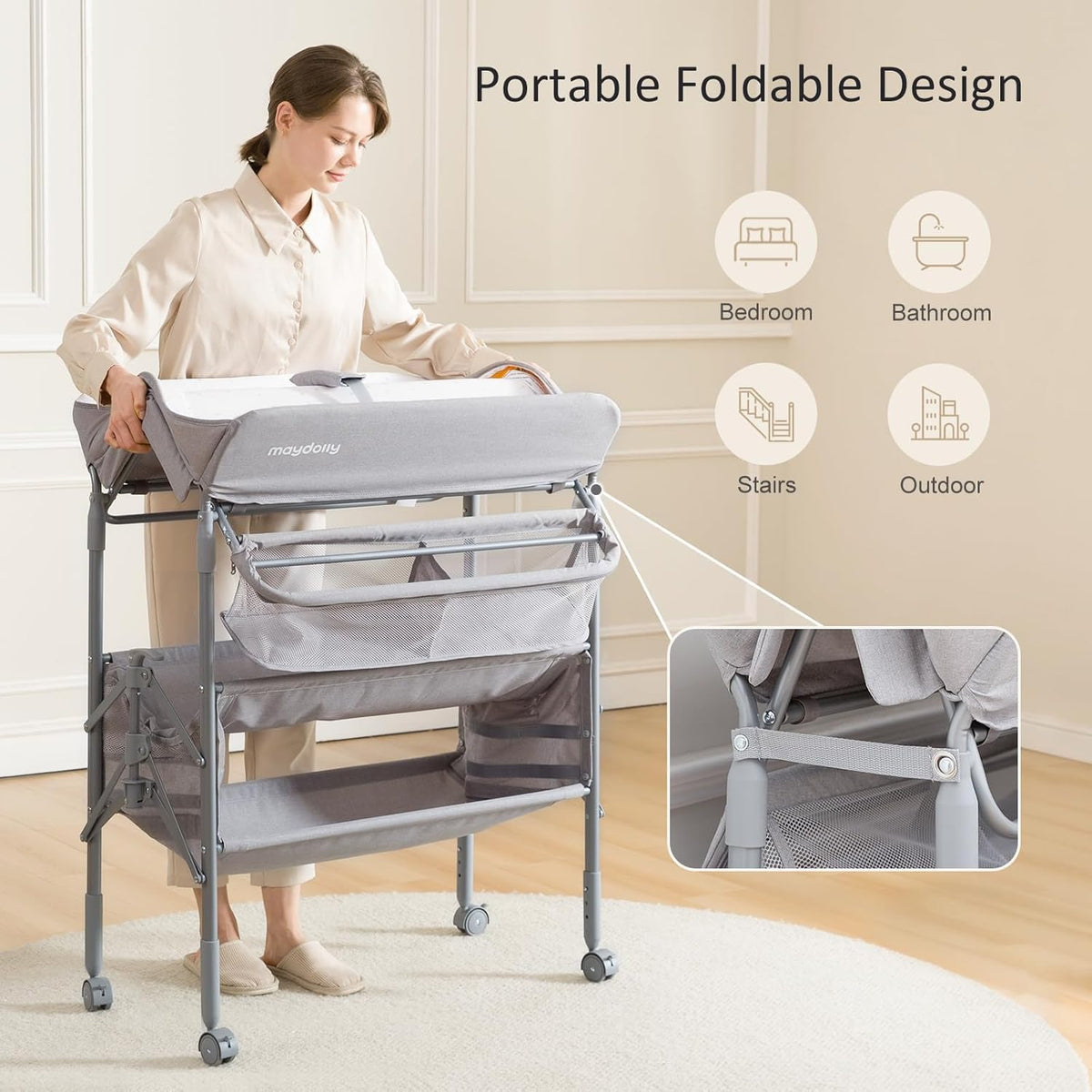 Baby Changing Table, Portable Foldable Changing Table, Waterproof Diaper Changing Station, Adjustable Height Changing Station, Mobile Nursery for Newborn and Infant
