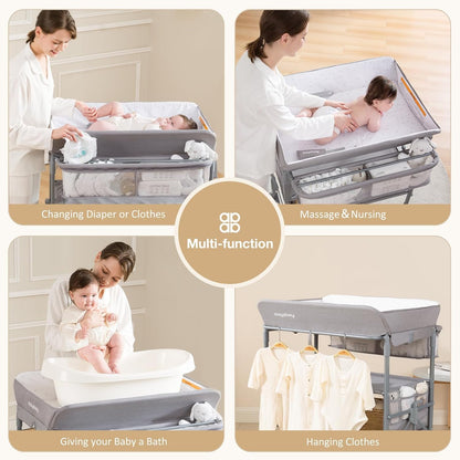 Baby Changing Table, Portable Foldable Changing Table, Waterproof Diaper Changing Station, Adjustable Height Changing Station, Mobile Nursery for Newborn and Infant