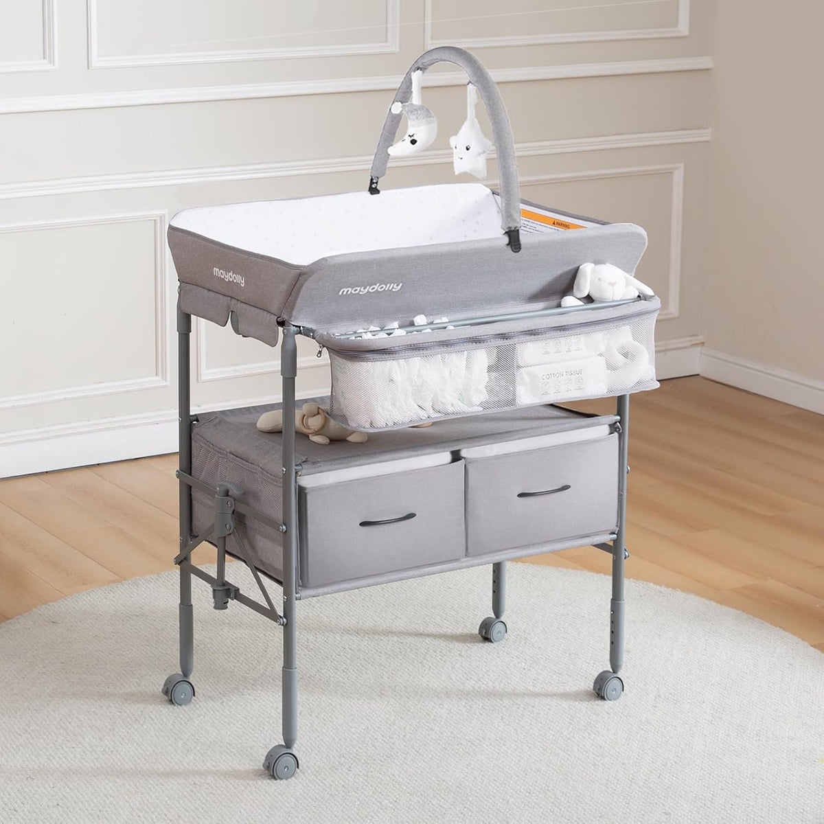 Baby Changing Table, Portable Foldable Changing Table, Waterproof Diaper Changing Station, Adjustable Height Changing Station, Mobile Nursery for Newborn and Infant