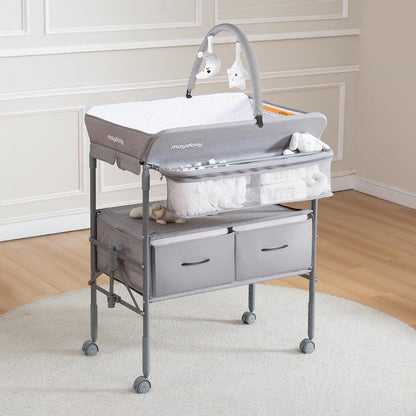 Baby Changing Table, Portable Foldable Changing Table, Waterproof Diaper Changing Station, Adjustable Height Changing Station, Mobile Nursery for Newborn and Infant