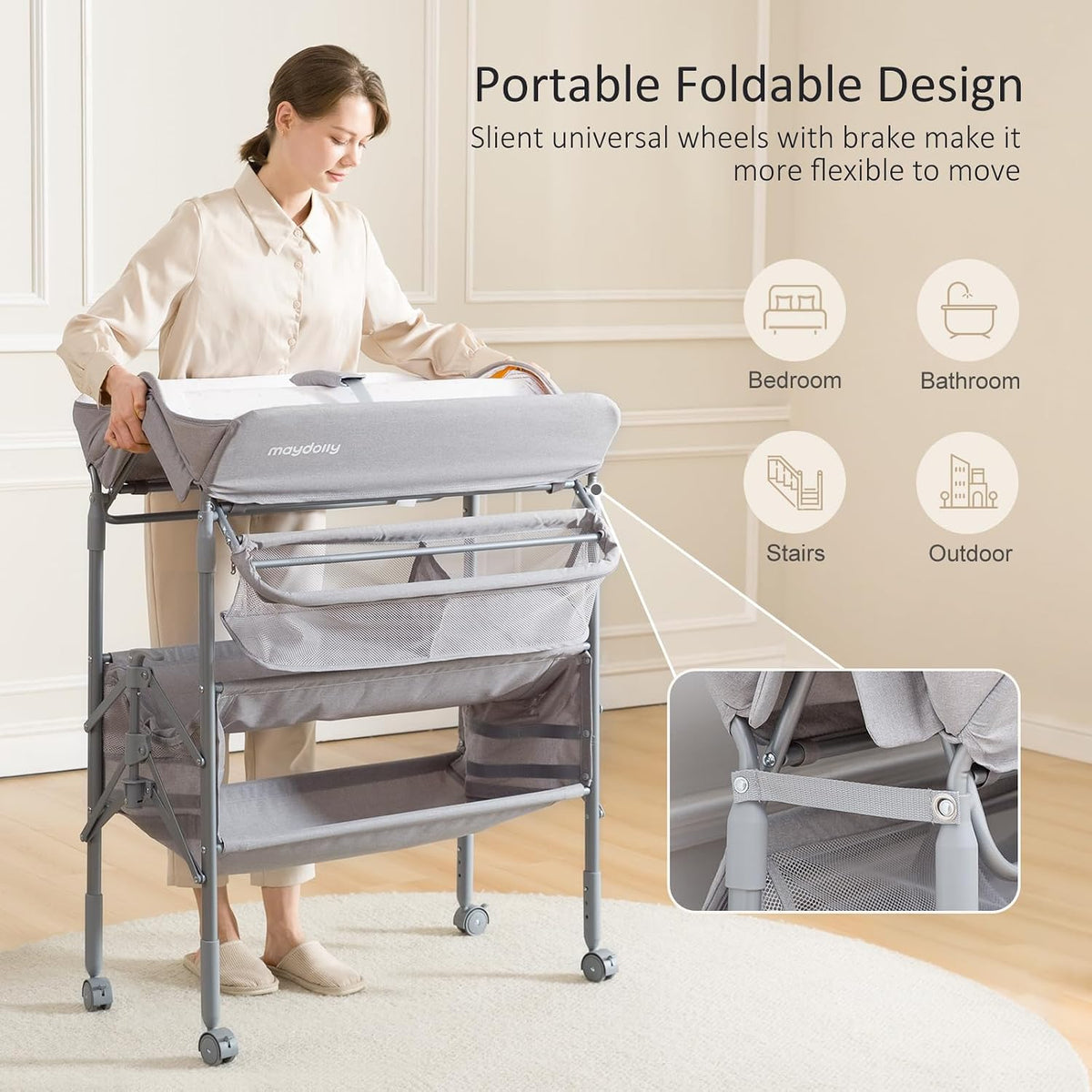 Baby Changing Table, Portable Foldable Changing Table, Waterproof Diaper Changing Station, Adjustable Height Changing Station, Mobile Nursery for Newborn and Infant