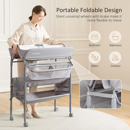 Baby Changing Table, Portable Foldable Changing Table, Waterproof Diaper Changing Station, Adjustable Height Changing Station, Mobile Nursery for Newborn and Infant