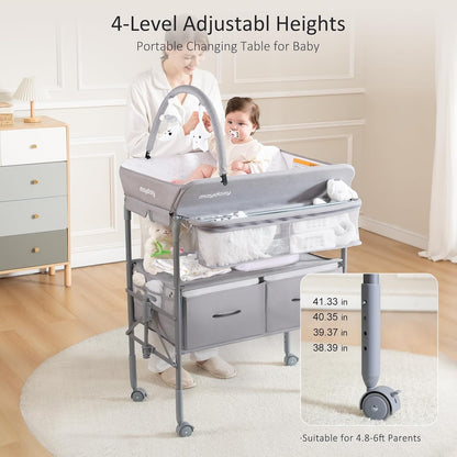 Baby Changing Table, Portable Foldable Changing Table, Waterproof Diaper Changing Station, Adjustable Height Changing Station, Mobile Nursery for Newborn and Infant