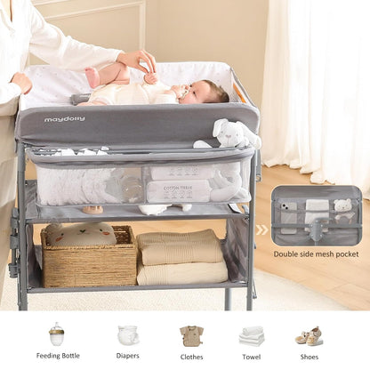 Baby Changing Table, Portable Foldable Changing Table, Waterproof Diaper Changing Station, Adjustable Height Changing Station, Mobile Nursery for Newborn and Infant