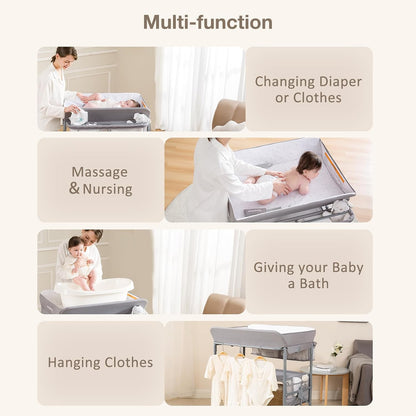 Baby Changing Table, Portable Foldable Changing Table, Waterproof Diaper Changing Station, Adjustable Height Changing Station, Mobile Nursery for Newborn and Infant