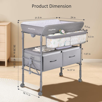Baby Changing Table, Portable Foldable Changing Table, Waterproof Diaper Changing Station, Adjustable Height Changing Station, Mobile Nursery for Newborn and Infant