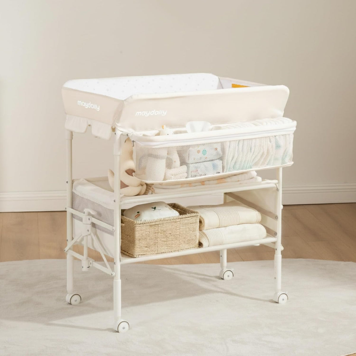 Baby Changing Table, Portable Foldable Changing Table, Waterproof Diaper Changing Station, Adjustable Height Changing Station, Mobile Nursery for Newborn and Infant