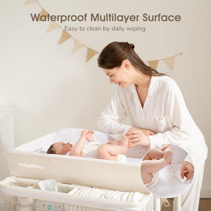 Baby Changing Table, Portable Foldable Changing Table, Waterproof Diaper Changing Station, Adjustable Height Changing Station, Mobile Nursery for Newborn and Infant