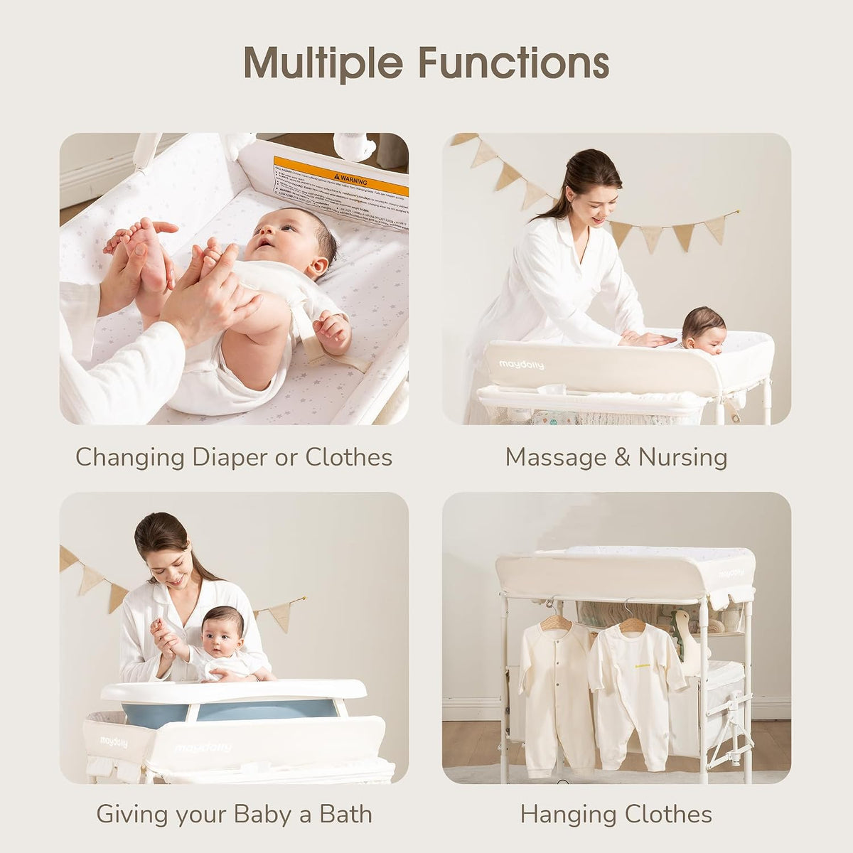 Baby Changing Table, Portable Foldable Changing Table, Waterproof Diaper Changing Station, Adjustable Height Changing Station, Mobile Nursery for Newborn and Infant