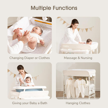 Baby Changing Table, Portable Foldable Changing Table, Waterproof Diaper Changing Station, Adjustable Height Changing Station, Mobile Nursery for Newborn and Infant