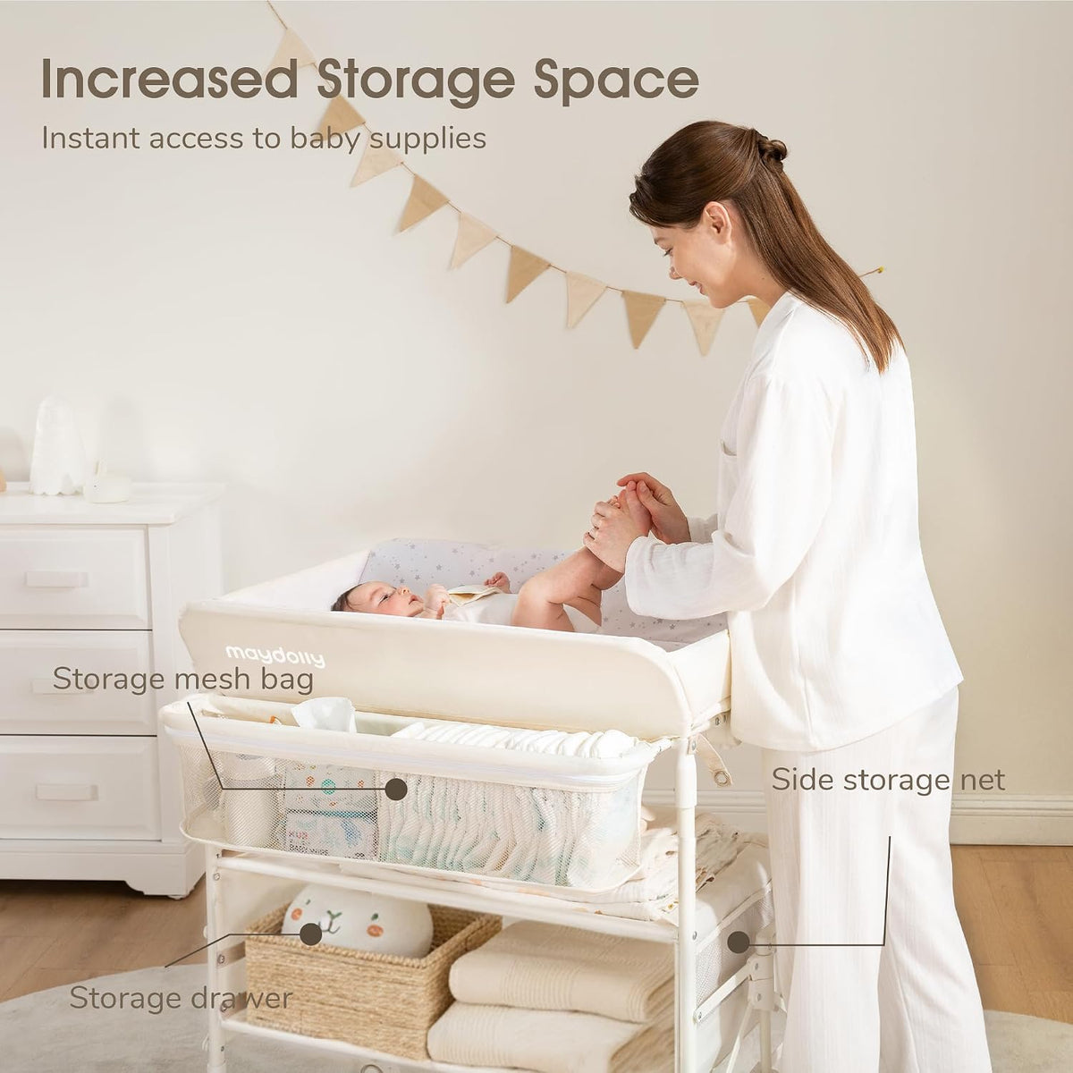 Baby Changing Table, Portable Foldable Changing Table, Waterproof Diaper Changing Station, Adjustable Height Changing Station, Mobile Nursery for Newborn and Infant