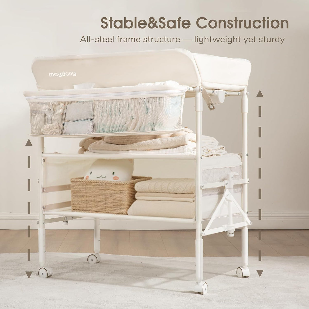 Baby Changing Table, Portable Foldable Changing Table, Waterproof Diaper Changing Station, Adjustable Height Changing Station, Mobile Nursery for Newborn and Infant