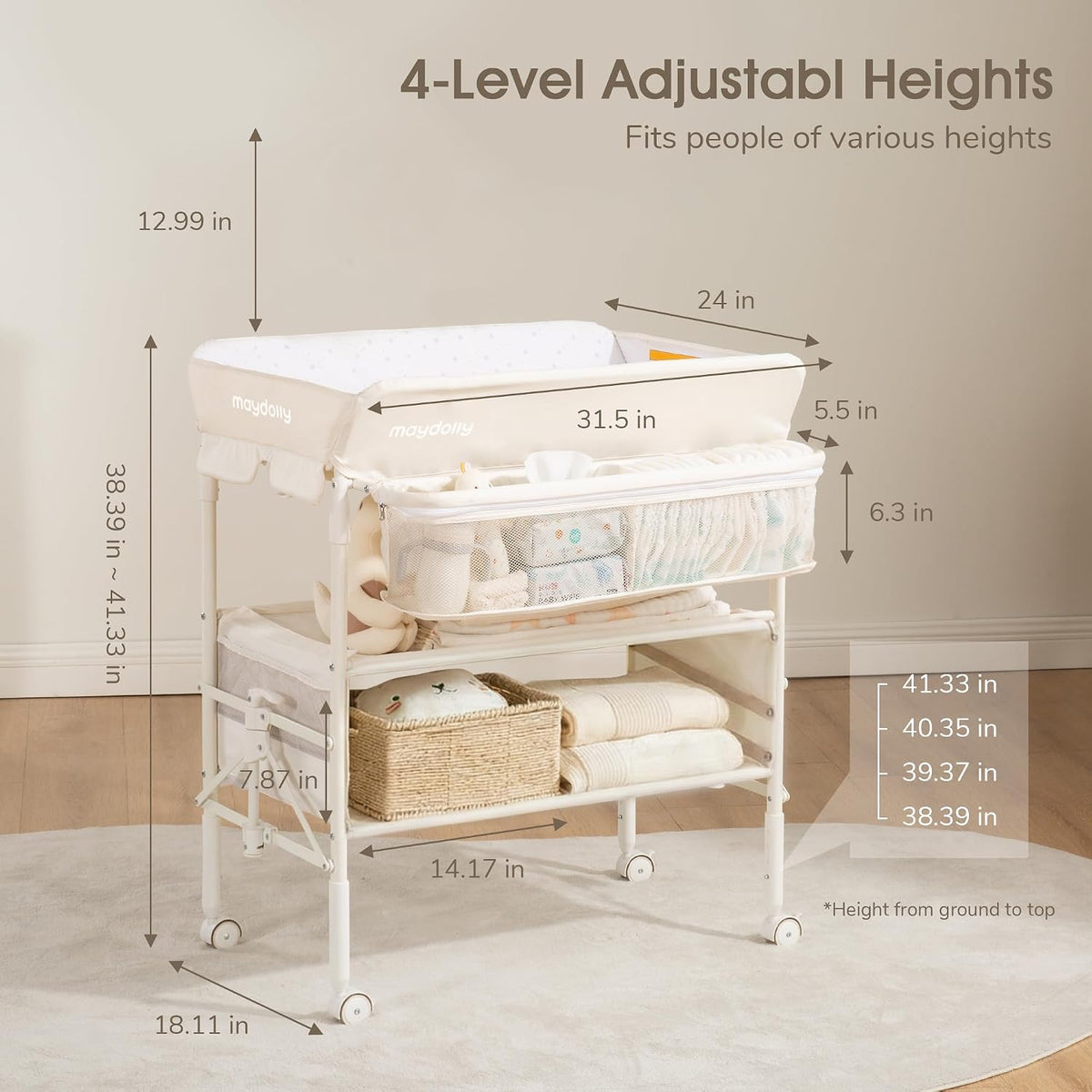 Baby Changing Table, Portable Foldable Changing Table, Waterproof Diaper Changing Station, Adjustable Height Changing Station, Mobile Nursery for Newborn and Infant