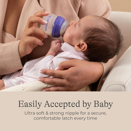 Lansinoh Anti-Colic Baby Bottles, BPA-Free Plastic, 5 Ounces, 4 Count, Extra Slow Flow Nipples (Size XS), Breastfeeding Bottle with NaturalWave Design