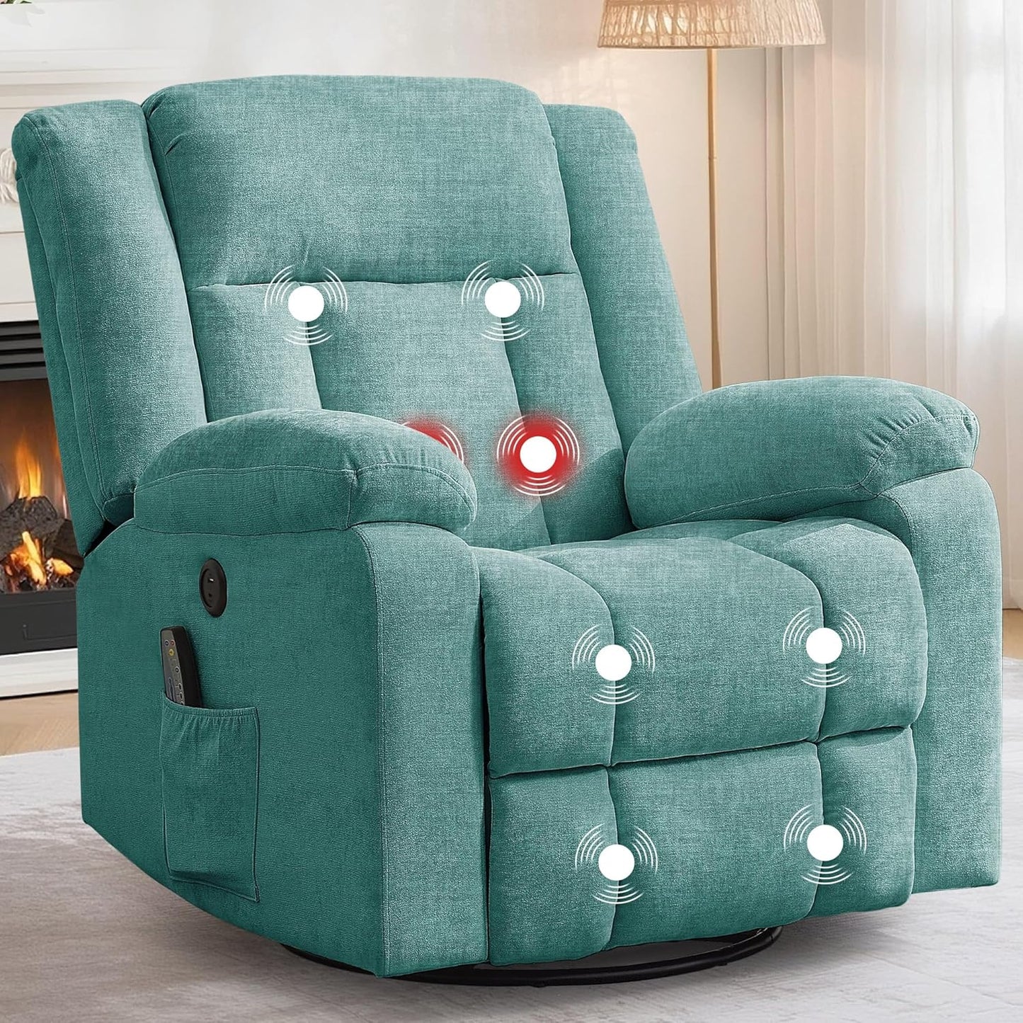 Korser Rocker Recliner, Glider Recliner Chairs for Adults, 360° Swivel Rocking Chair with Massage and Heating, Nursery Chair with Storage and USB Charging for Living Room, Bedroom, Nursery