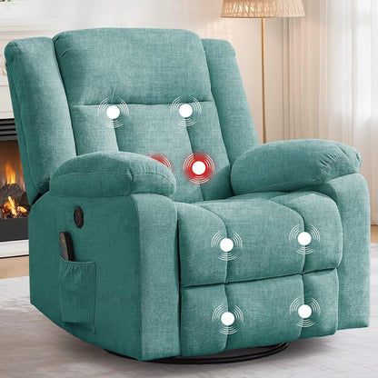 Korser Rocker Recliner, Glider Recliner Chairs for Adults, 360° Swivel Rocking Chair with Massage and Heating, Nursery Chair with Storage and USB Charging for Living Room, Bedroom, Nursery