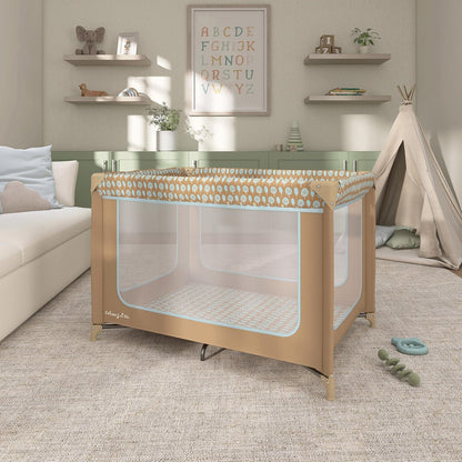 Dream On Me Zodiak Baby Playard, Breathable Mesh Sides, Soft Comfortable Mattress, Quick & Easy to Fold with Travel Carry Bag, Compact Space Saving Design - Grey/Green