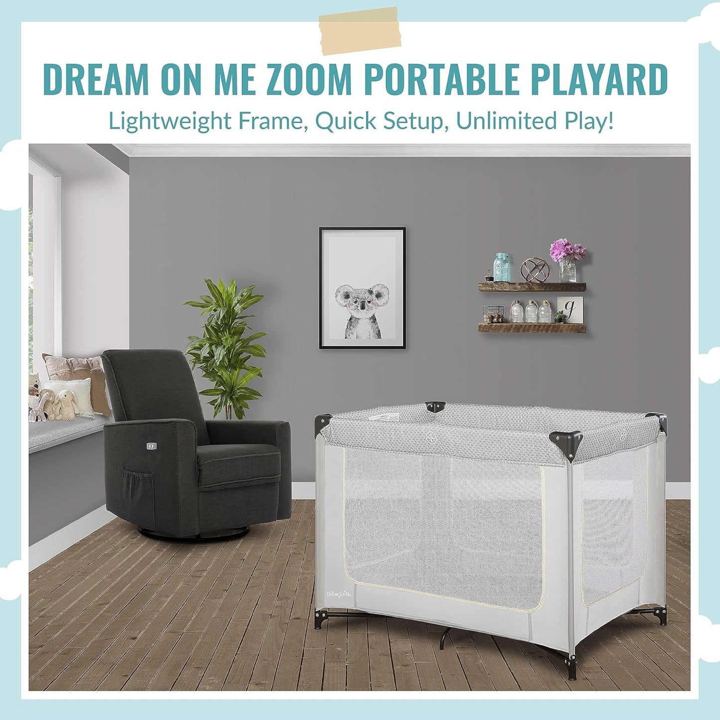 Dream On Me Zoom Portable Playard in Black, Lightweight, Packable and Easy Setup Baby Playard, Breathable Mesh Sides and Soft Fabric - Comes with a Removable Padded Mat