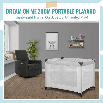 Dream On Me Zoom Portable Playard in Black, Lightweight, Packable and Easy Setup Baby Playard, Breathable Mesh Sides and Soft Fabric - Comes with a Removable Padded Mat